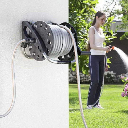 Claber Aquapony Wall Mounted Garden Hose Reel for Hose up to 20m with Rewind Handle