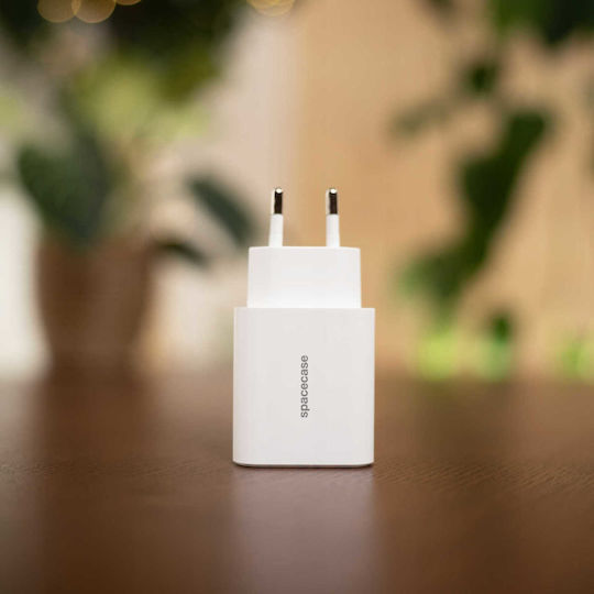Spacecase Încărcător Fără Cablu cu 2 Porturi USB-C 20W Albς