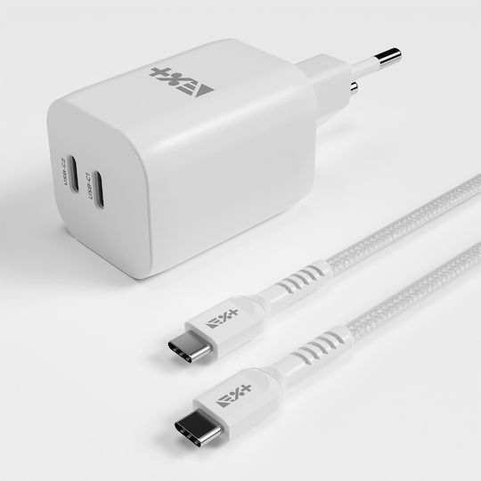 Next One Charger with Built-in Cable GaN with 2 USB-C Ports USB-C - USB-C 35W Whites