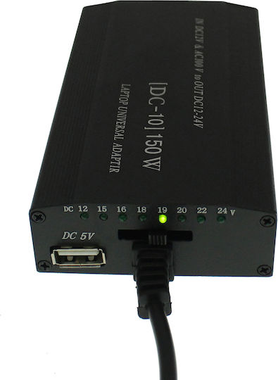 Universal Φορτιστής Laptop 150W 12V 1.3A με Αποσπώμενο Καλώδιο Τροφοδοσίας και με σετ βυσμάτων