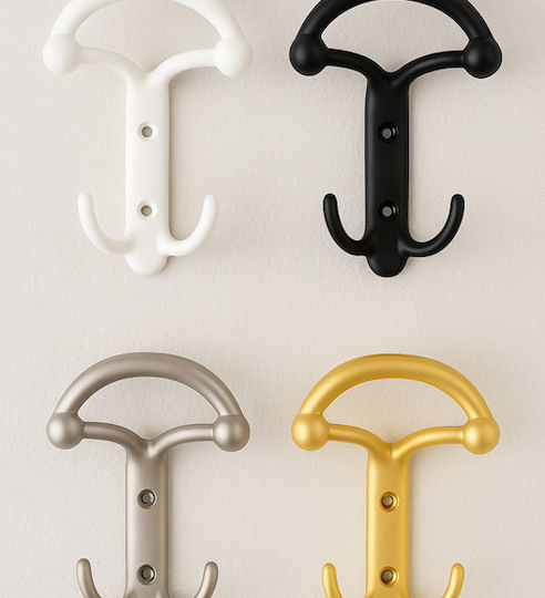 Viobrass Wall Hanger Metal 2 Hooks Gold 10.7x3.7x12.3cm
