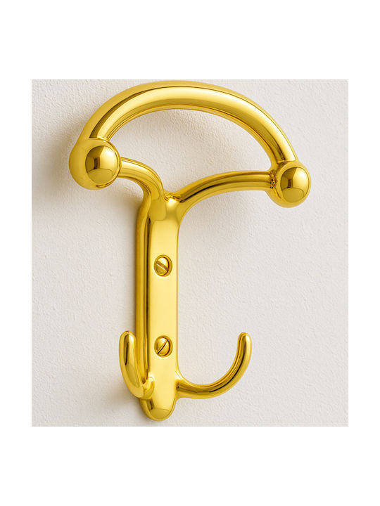 Viobrass Wall Hanger Metal 2 Hooks Gold 10.7x3.7x12.3cm