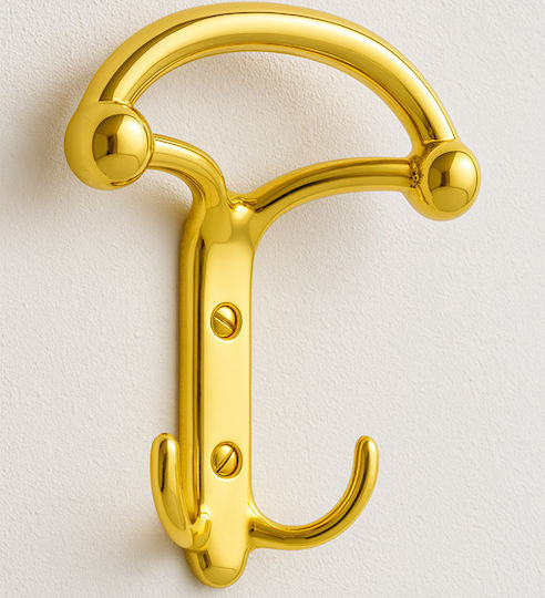 Viobrass Wall Hanger Metal 2 Hooks Gold 10.7x3.7x12.3cm