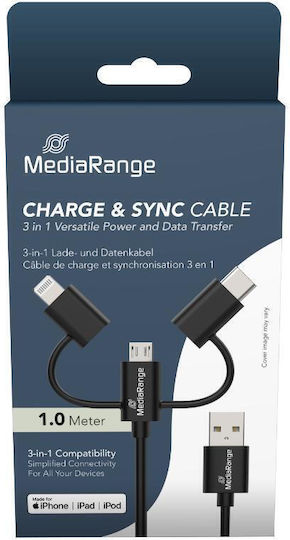 MediaRange USB to micro USB / Type-C / Lightning 1m Cable (MRCS246)