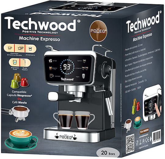 Techwood Automatic Espresso Machine 1350W Pressure 20bar Brown TCA-1386EXN
