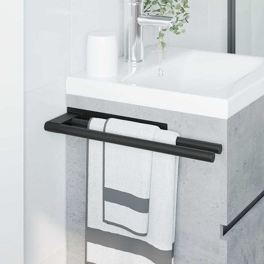 vidaXL Стелаж Баня Единична Подов със закопчалка за обръч и примка ​40x9см Inox Черен