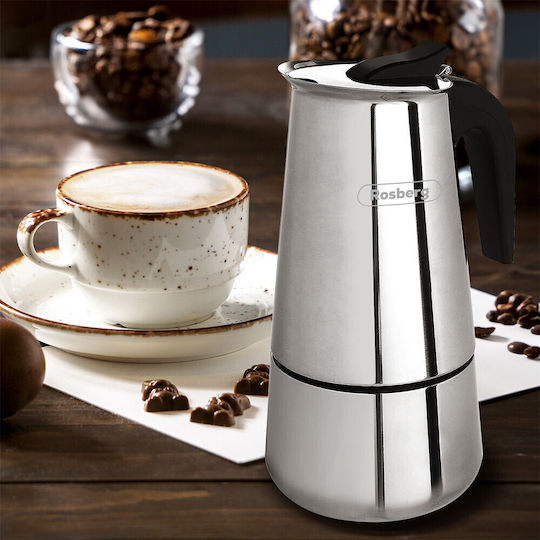 Rosberg Stovetop Espresso Pot for 4 Cups Inox Silver