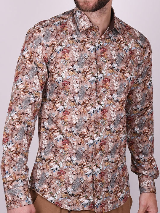 Long-sleeved Shirt Floral Camel