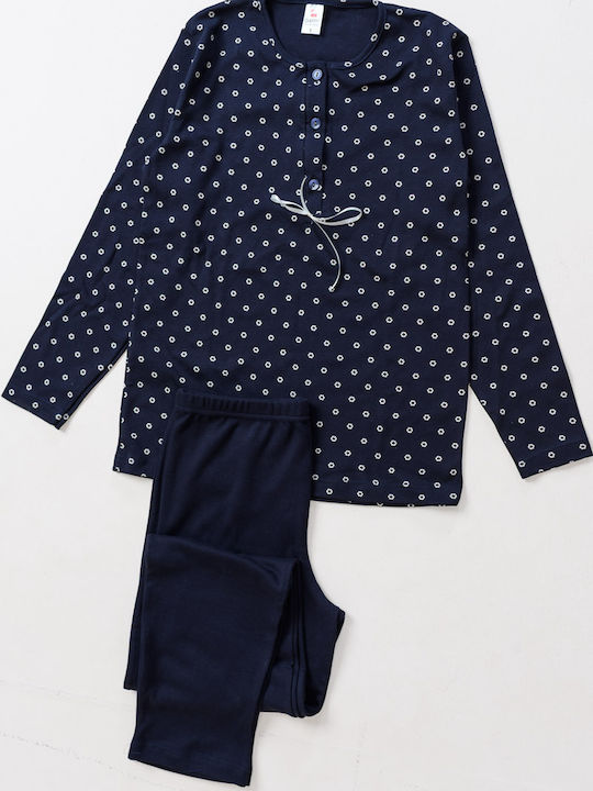 Cherry Winter Damen Pyjama-Set Dark Blue