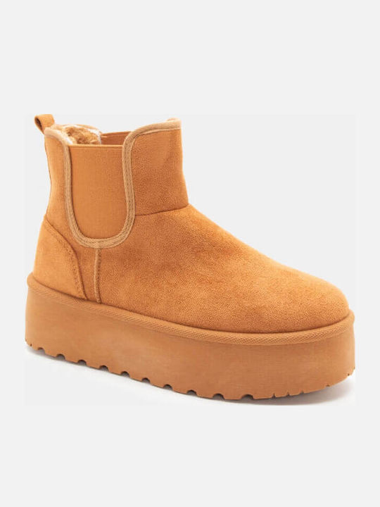 Women's Chelsea Ankle Boots with Mid Heel Camel