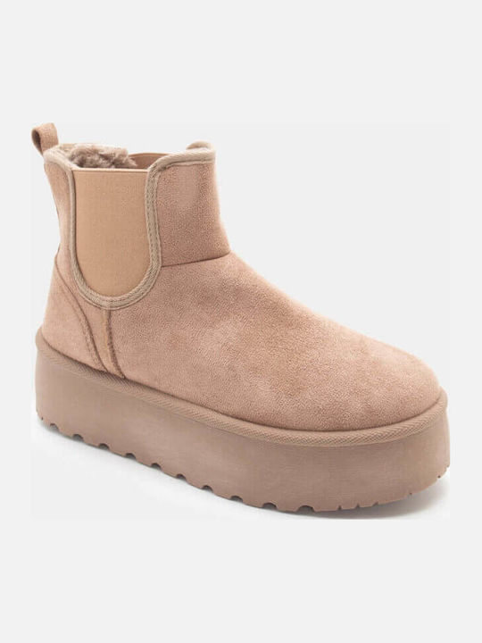 Women's Chelsea Boots with Medium Heel Beige