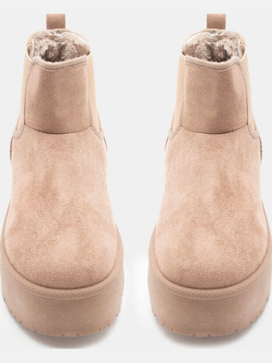 Women's Chelsea Boots with Medium Heel Beige