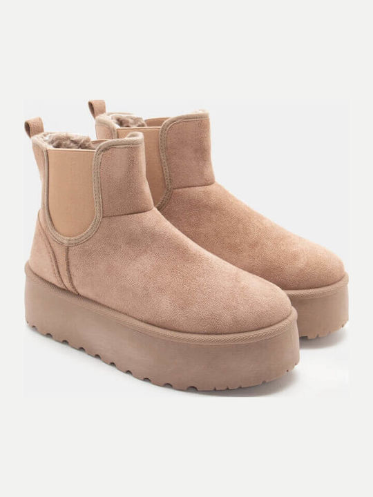 Women's Chelsea Boots with Medium Heel Beige