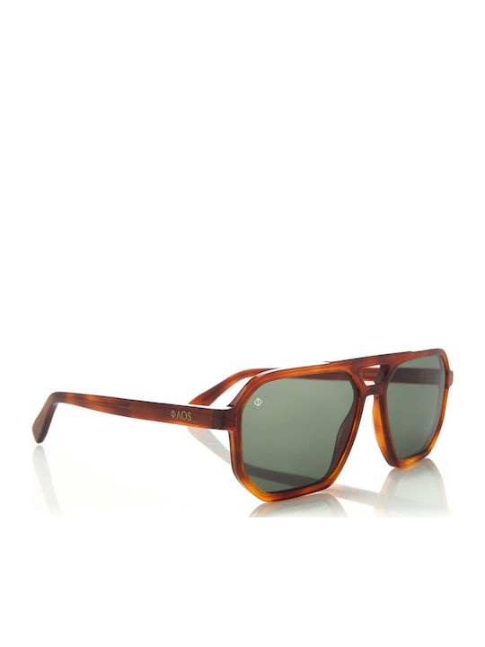 Faos Unisex Sonnenbrille mit Braun Schildkröte Kunststoff Gestell und Grün Linse 499661