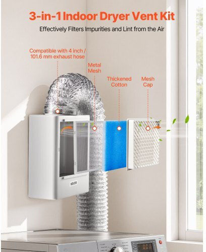 Vevor 3 In 1 Indoor Dryer Vent Kit Abs Material Fits 99 Mm Exhaust Port