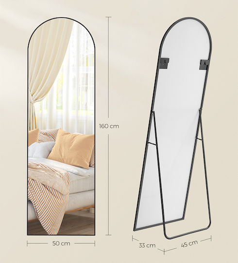 Songmics Oglindă De Podea Arcuită Cu Cadru Din Aluminiu Negru 160x50cm