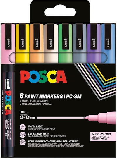 Uni-Ball Posca Pc 3m Fine Ανεξίτηλοι Μαρκαδόροι 1.3mm Σετ 8 χρώματα