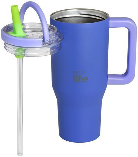 Ecolife Recyclable Handled Tumbler Thermos Stainless Steel BPA Free 900ml DOUBLE HANDLE with Straw and Handle