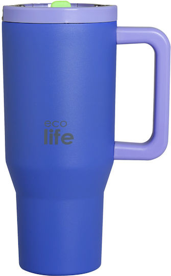 Ecolife Recyclable Handled Tumbler Thermos Stainless Steel BPA Free 900ml DOUBLE HANDLE with Straw and Handle