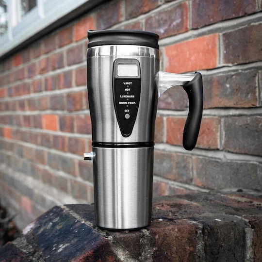 The Source Becher mit Griff Thermosflasche Rostfreier Stahl 450ml Silber mit Stroh und Handgriff