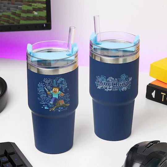 Minecraft Kids Water Bottle Stainless Steel with Straw 600ml (Various Designs/Colours)
