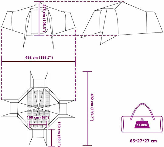 vidaXL Campingzelt Gray 4 Jahreszeiten 492x492x275cm