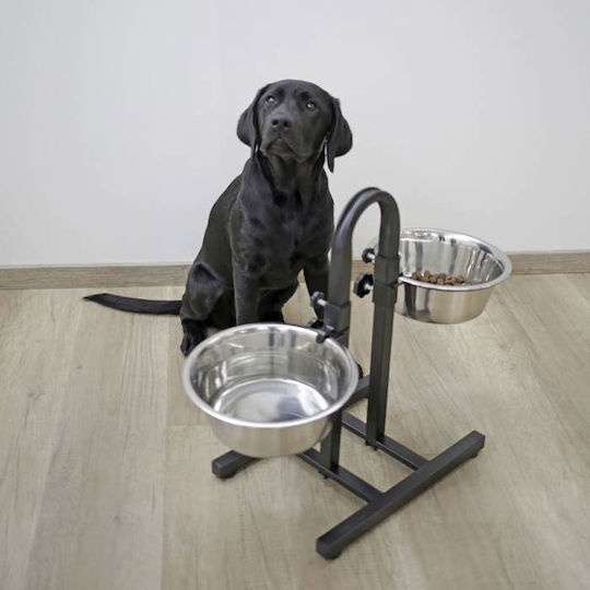 Kerbl Feeding Bar Deluxe Stainless Steel Bowl Food & Water for Dog with Base 2x 2.8lt 52cm in Silver Color
