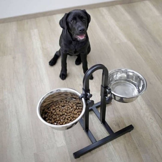 Kerbl Feeding Bar Deluxe Stainless Steel Bowl Food & Water for Dog with Base 2x 2.8lt 52cm in Silver Color