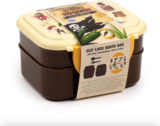 Plastic Food Container with Two Compartments Spoon & Fork Pirates Puckator