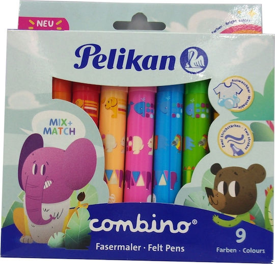 Pelikan Combino Super 411 Washable Drawing Markers Thick Set 9pcs