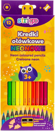 Triangular Hexagonal Neon Colored Pencils 12pcs + Sharpener Strigo Ssc117