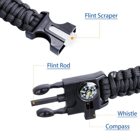 Survival Bracelet With Whistle Compass Knife & Green Rope