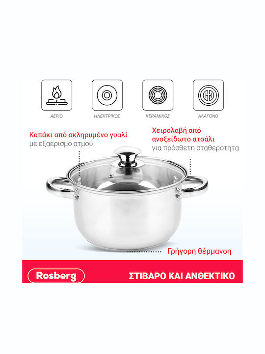 Rosberg Deep Stainless Steel Pot 3lt / 20cm