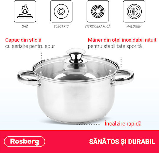 Rosberg Βαθιά Ανοξείδωτη Κατσαρόλα 3lt / 20cm