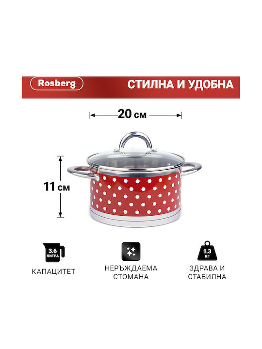 Rosberg Βαθιά Ανοξείδωτη Κατσαρόλα 3.6lt / 20cm