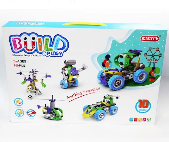 Hanye Παιχνίδι Κατασκευών Πλαστικό Build & Play 10 Συναρμολογούμενα Οχήματα με Μηχανισμό Κίνησης