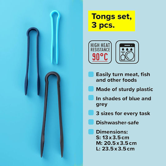 Set of 3 Serving Tongs Tasty 678389 3 Sizes Plastic Multicolor