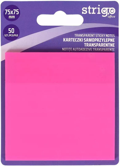 Strigo Transparent Self-Adhesive Memo Pads 75x75 50 Sheets Neon Pink