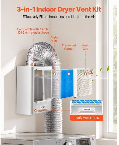 Vevor 3 In 1 Indoor Dryer Vent Kit Water Drawer Fits 99 Mm Exhaust Port