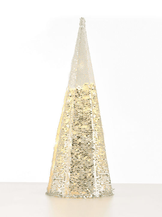 Christmas Decorative Illuminated Plastic Tree Cone 90cm IP20 Battery Silver Silver & White Sequin Cone Tree