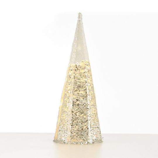 Christmas Decorative Illuminated Plastic Tree Cone 90cm IP20 Battery Silver Silver & White Sequin Cone Tree
