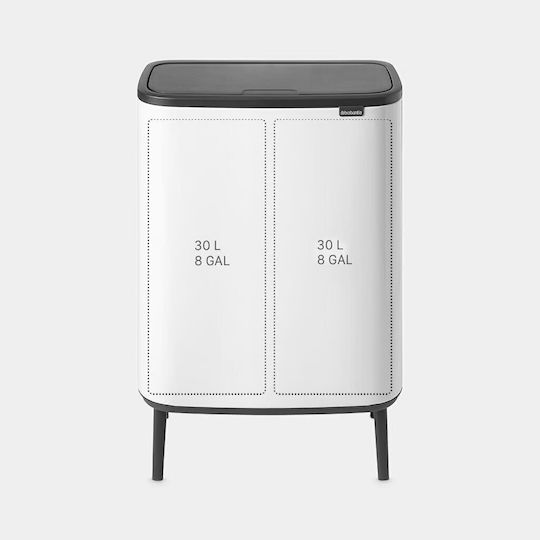 Brabantia Coș De Gunoi Bo Reciclare Metalic Împingeți Alb 60lt