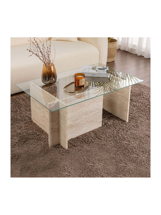 Masa Centrală Rectangulară Vetrino Din Sticlă Travertin L105xL65xÎ40cm