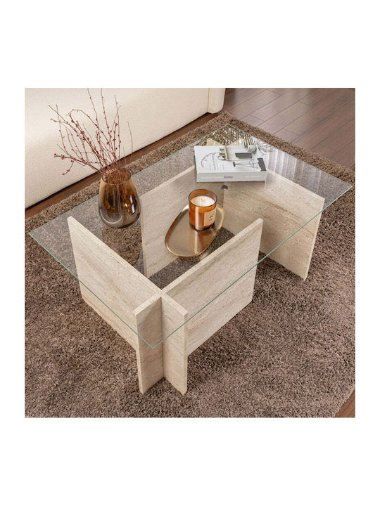 Masa Centrală Rectangulară Vetrino Din Sticlă Travertin L105xL65xÎ40cm