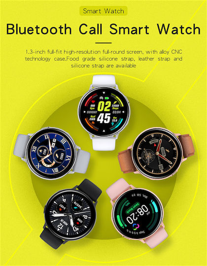 Brățară Fitness Smartwatch Futurefocus Idealstore Ecran LCD Tactil Rotund Complet de 1,3 inch Monitorizare Ritm Cardiac IP67 Tensiune Arterială Încărcare Wireless Funcție Multi-sport Compatibil Android iOS Maro