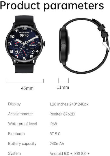 Ceas Inteligent Avatar Fashion Brățară Fitness Idealstore Ecran Tactil Complet HD 1.28 Asistent Vocal Apel Bluetooth Apelare Control Acces NFC Android-iOS Monitorizare SpO2 Ritm Cardiac Somn Multi-sport Baterie de Lungă Durată Ediția Neagră