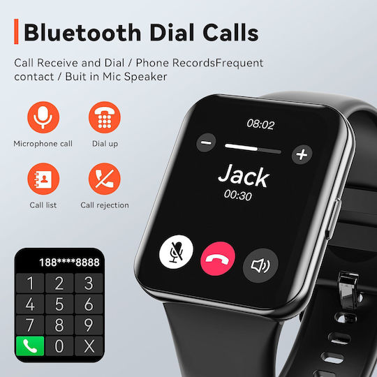 Idealstore Novodue Smartwatch Apel Bluetooth Muzică Bluetooth Notificări SMS Aplicații Sociale Monitorizare Sănătate EKG 20 Moduri Sport Memento-uri Sedentare Rezistent la Apă IP67 Silicon Negru