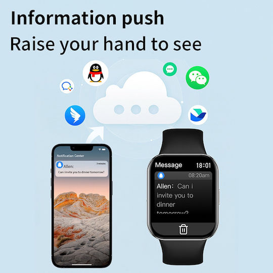 Idealstore Novodue Smartwatch Apel Bluetooth Muzică Bluetooth Notificări SMS Aplicații Sociale Monitorizare Sănătate EKG 20 Moduri Sport Memento-uri Sedentare Rezistent la Apă IP67 Silicon Negru