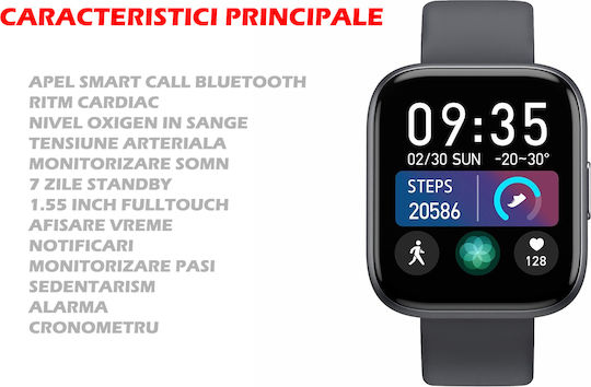 TrendFIT Aluminium Smartwatch with Heart Rate Monitor (Black)