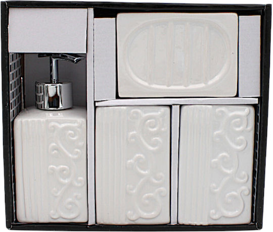 Bathroom Accessory Set Ceramic White 4 Pieces